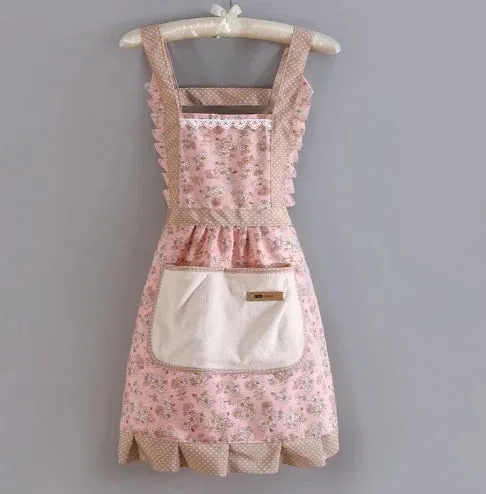 🌸 Kawaii Floral Canvas Apron 🌼 Cute & Breathable for Cooking Fun! 🍳✨