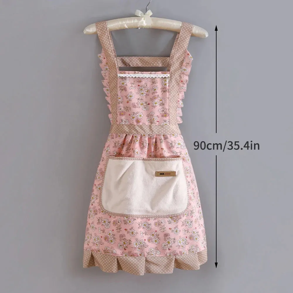 🌸 Kawaii Floral Canvas Apron 🌼 Cute & Breathable for Cooking Fun! 🍳✨
