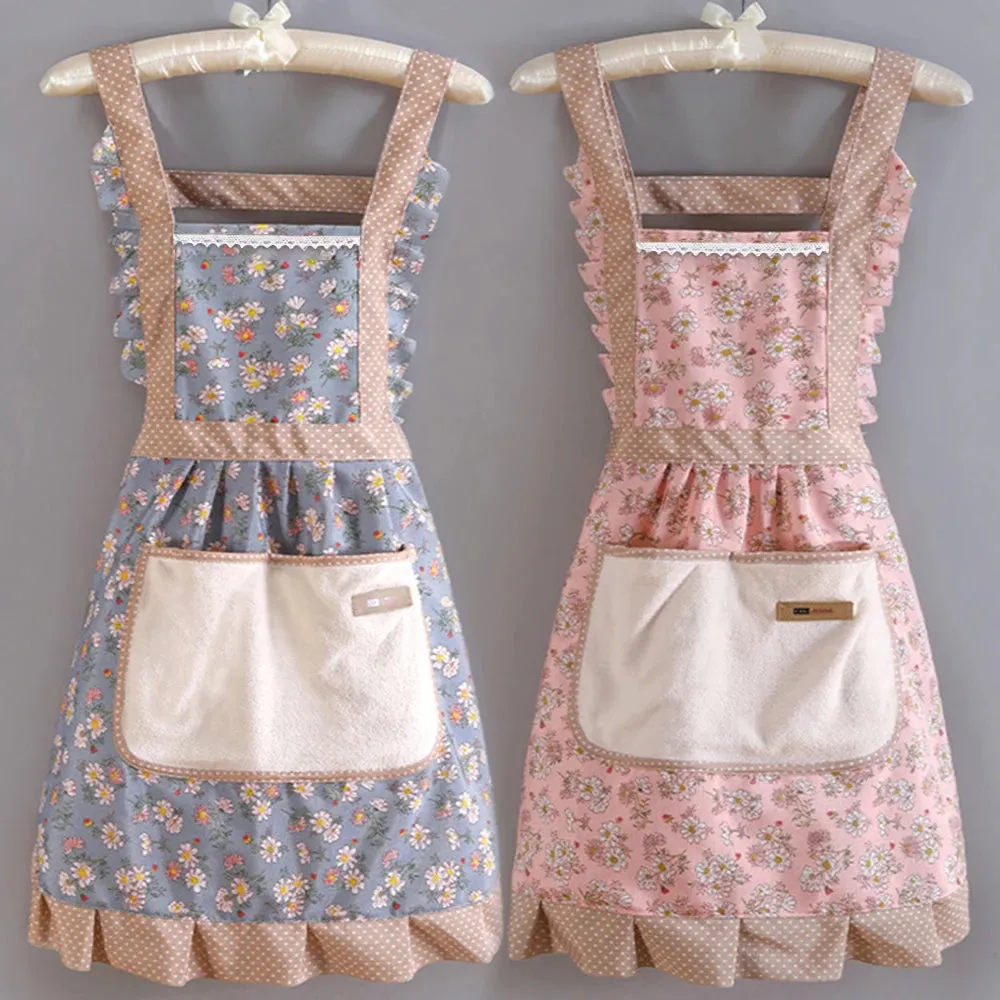 🌸 Kawaii Floral Canvas Apron 🌼 Cute & Breathable for Cooking Fun! 🍳✨