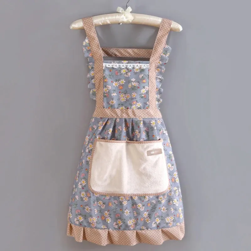 🌸 Kawaii Floral Canvas Apron 🌼 Cute & Breathable for Cooking Fun! 🍳✨