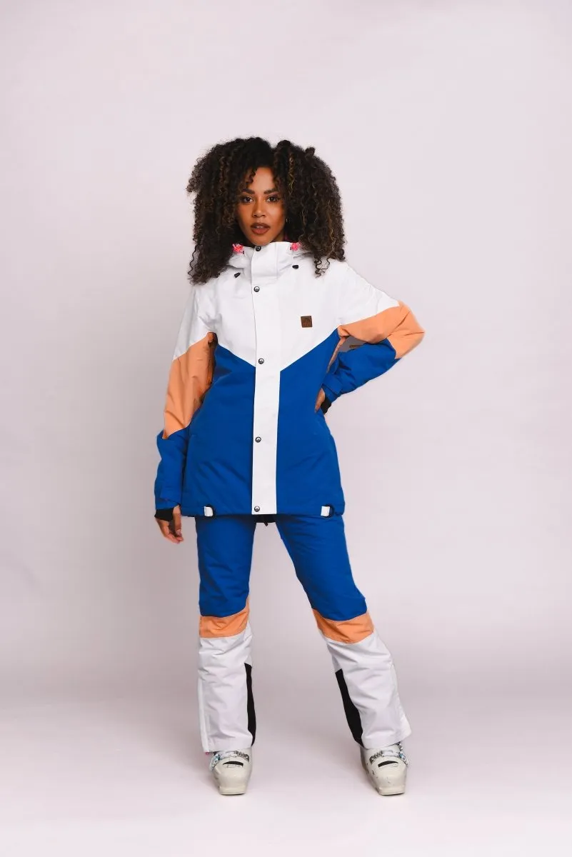 1080 Women's Ski & Snowboard Pant - Pastel Peach, White & Blue