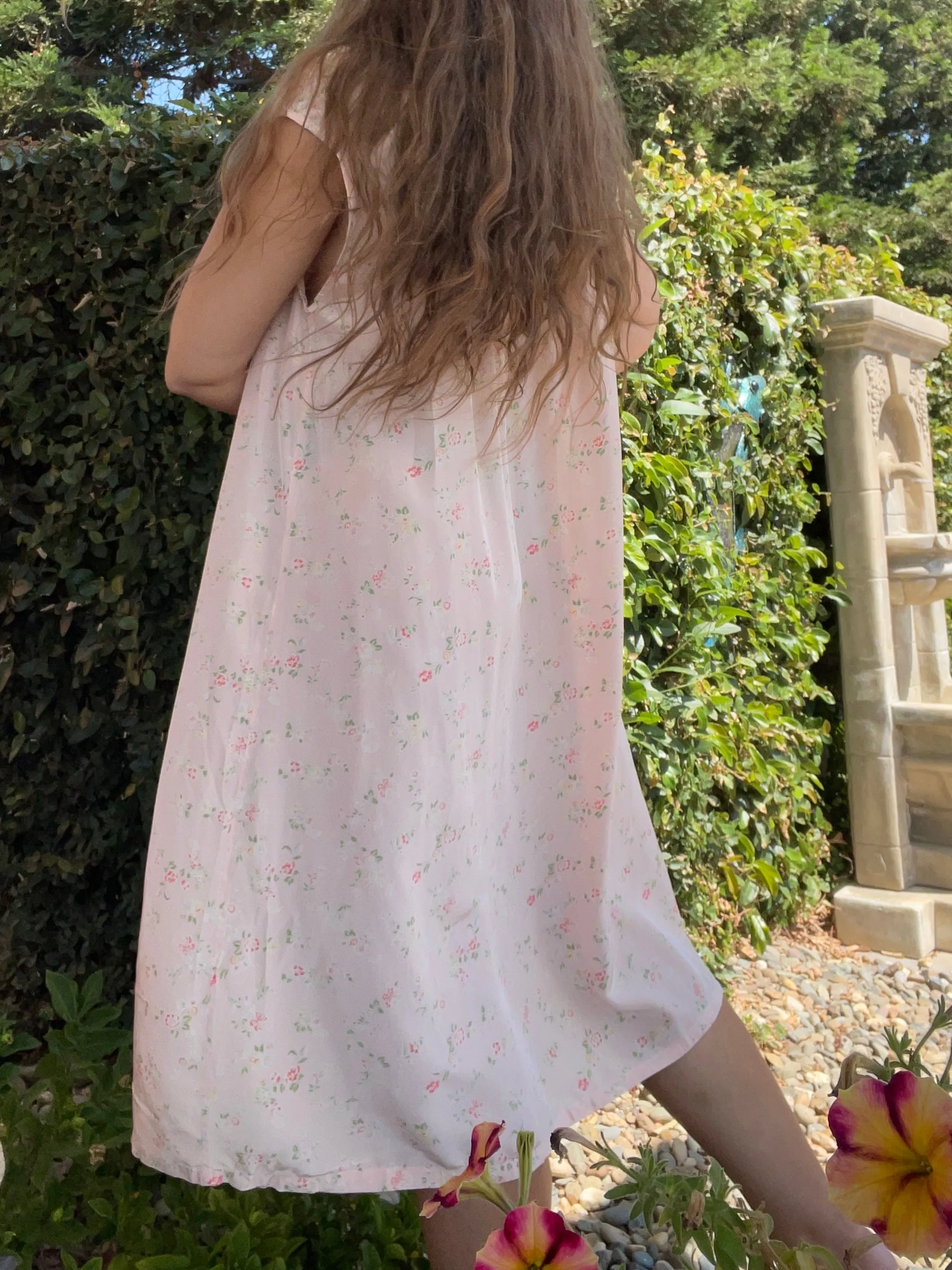 1940s Rayon Pale Pink Floral Louge Dress