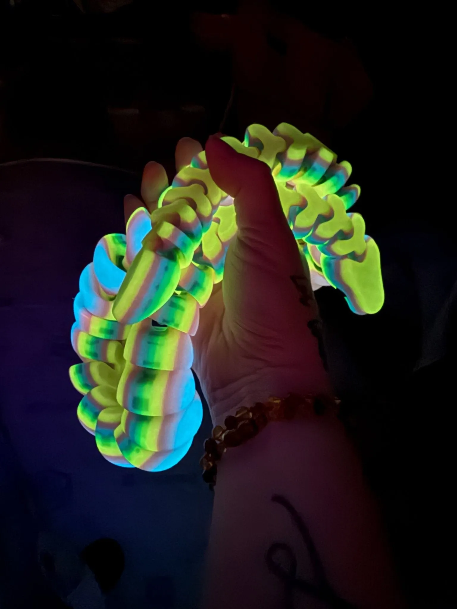 32-Inch Articulated Rainbow Snake – 3D Printed, Glow-in-the-Dark Fidget Toy