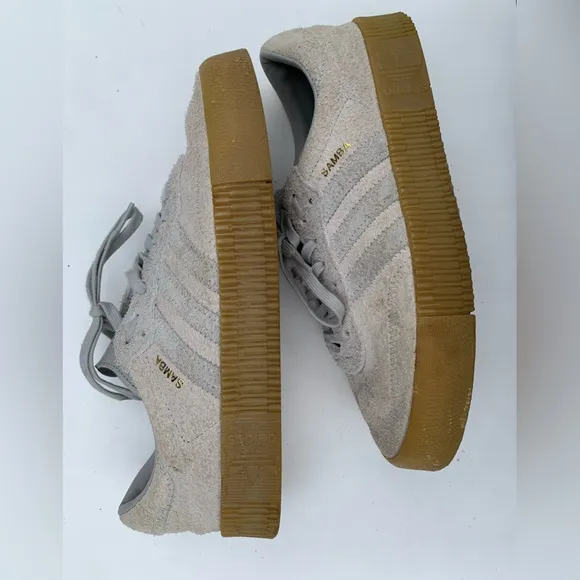Adidas Sambarose Platforms Suede Grey Gum Sneakers Size 9.5