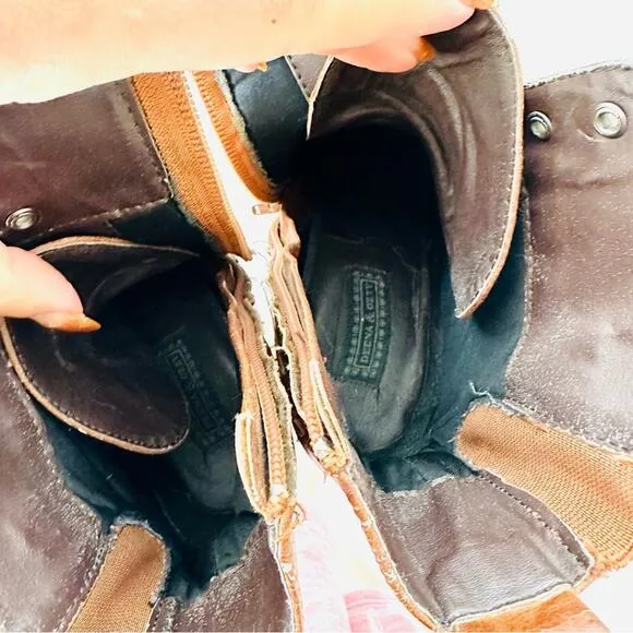 ANTHROPOLOGIE Brown Tan Lace Up Combat Booties Ankle Boot Buckle Zipper Heels 9