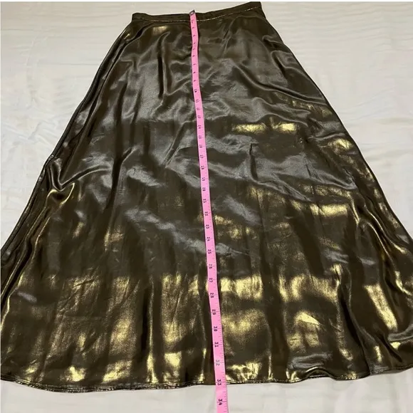 Aritzia Wilfred Gold Foil Satin Midi Slip Skirt Metallic Gold size 0