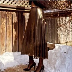 Aritzia Wilfred Gold Foil Satin Midi Slip Skirt Metallic Gold size 0