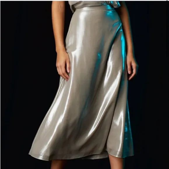 Aritzia Wilfred Gold Foil Satin Midi Slip Skirt Metallic Gold size 0