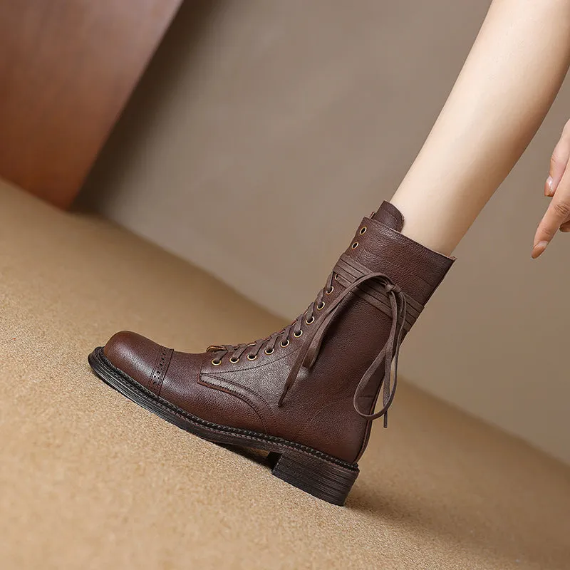 Autumn Winter Leather Lace-up Chelsea Ankle Boots