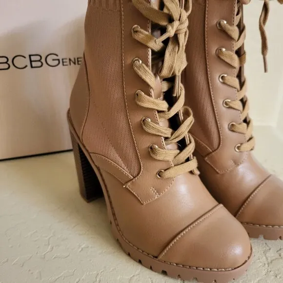 BCBGeneration Women's Brown 1-1/2&quot; Platform Stretch Pila zip up boots Sz 7.5 NIB