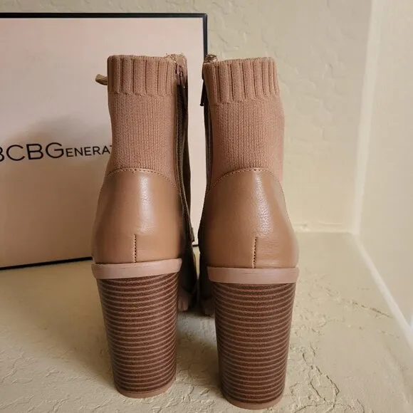 BCBGeneration Women's Brown 1-1/2&quot; Platform Stretch Pila zip up boots Sz 7.5 NIB