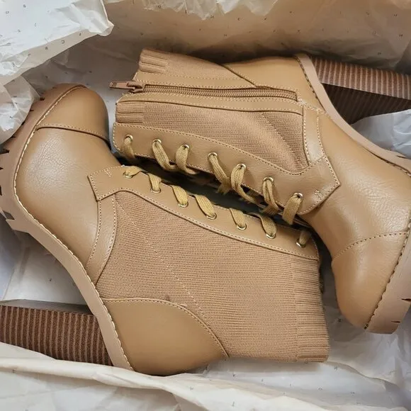 BCBGeneration Women's Brown 1-1/2&quot; Platform Stretch Pila zip up boots Sz 7.5 NIB