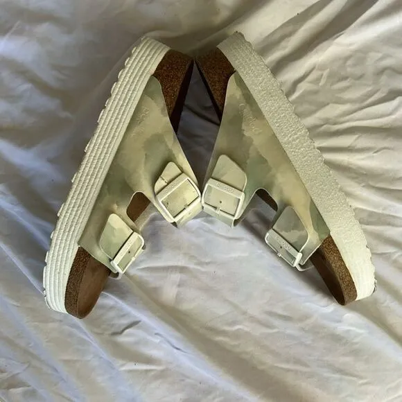 Birkenstock Papillio Arizona Platform Watercolor Khaki, Size US 8-8.5 EU 39) NWT