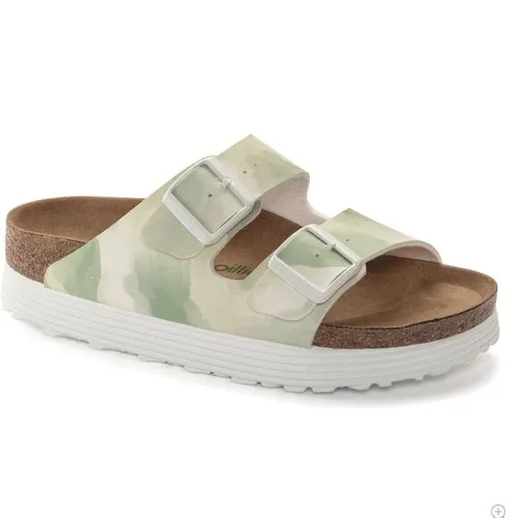 Birkenstock Papillio Arizona Platform Watercolor Khaki, Size US 8-8.5 EU 39) NWT