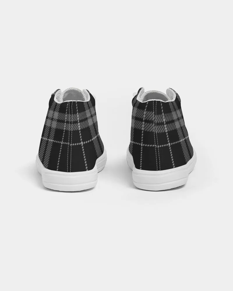 Black and Gray Plaid Kids Hightop Canvas Shoe