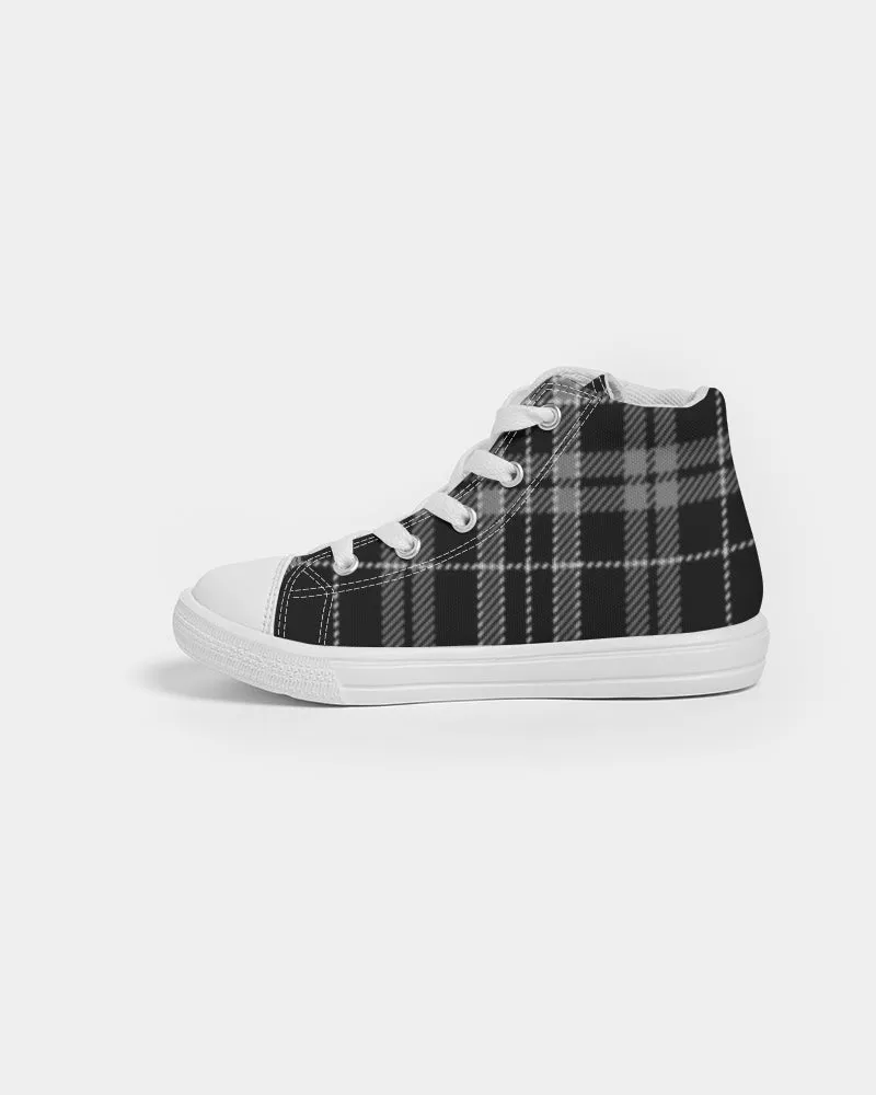 Black and Gray Plaid Kids Hightop Canvas Shoe