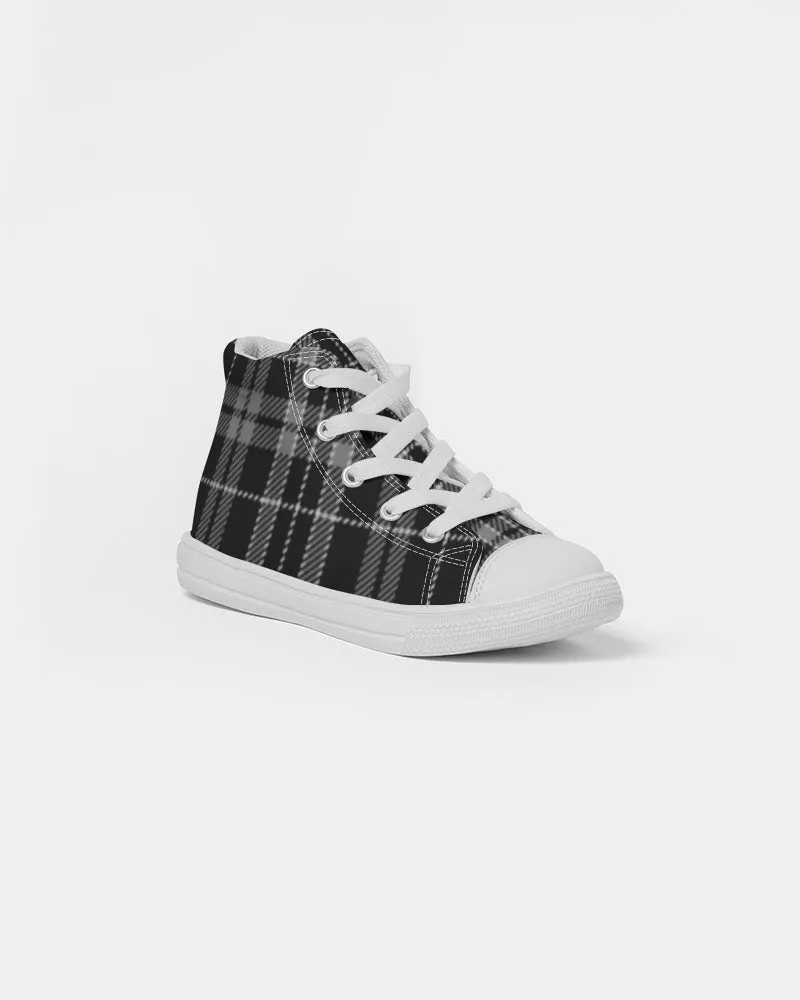 Black and Gray Plaid Kids Hightop Canvas Shoe