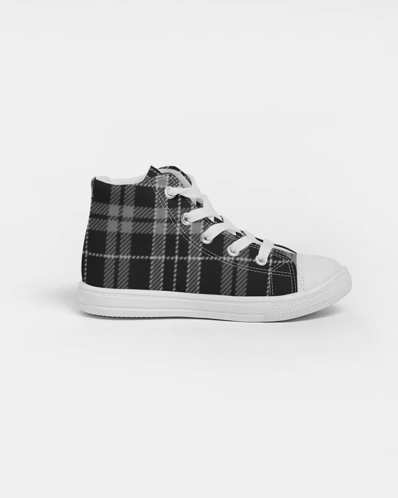 Black and Gray Plaid Kids Hightop Canvas Shoe