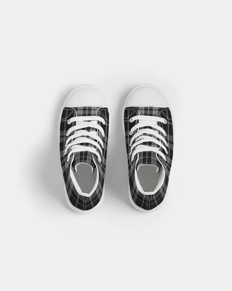 Black and Gray Plaid Kids Hightop Canvas Shoe