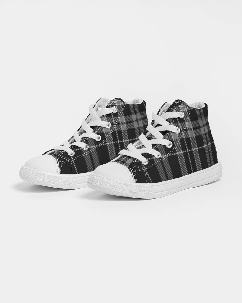 Black and Gray Plaid Kids Hightop Canvas Shoe