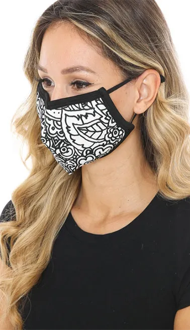 Black and White Floral Graphic Print Face Mask