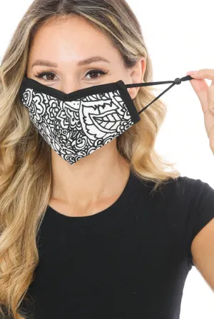 Black and White Floral Graphic Print Face Mask