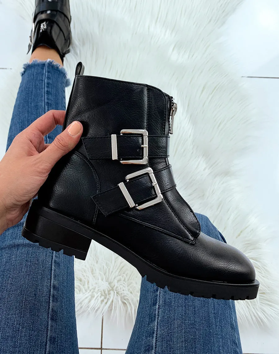 Boots noirs à talon à multiple sangles