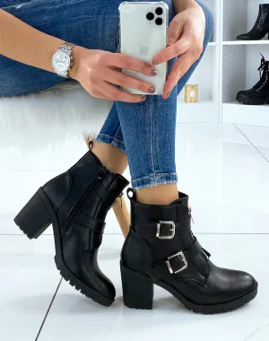 Bottine noire à talon a multiples sangles