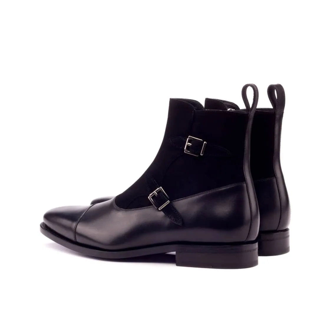 Bottines à Double Boucles en cuir et daim noir