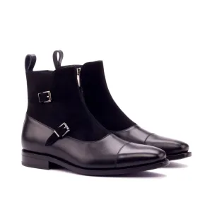 Bottines à Double Boucles en cuir et daim noir