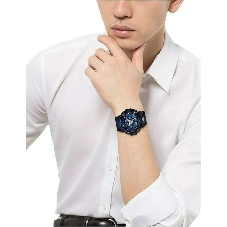 CASIO G-SHOCK BLACK RUBBER STRAP ANALOG DIGITAL BLUE DIAL MEN WATCH GA-710-1A2JF
