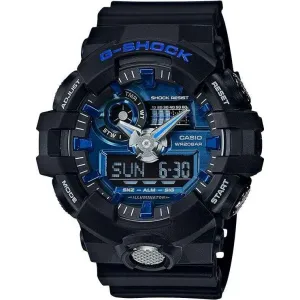 CASIO G-SHOCK BLACK RUBBER STRAP ANALOG DIGITAL BLUE DIAL MEN WATCH GA-710-1A2JF