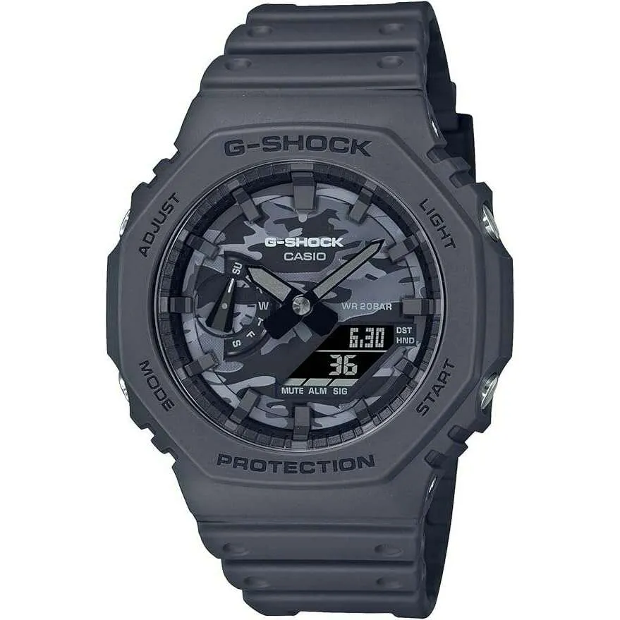 CASIO G-SHOCK DIAL CAMO UTILITY GREY ANALOG DIGITAL MEN WATCH GA-2100CA-8AJF