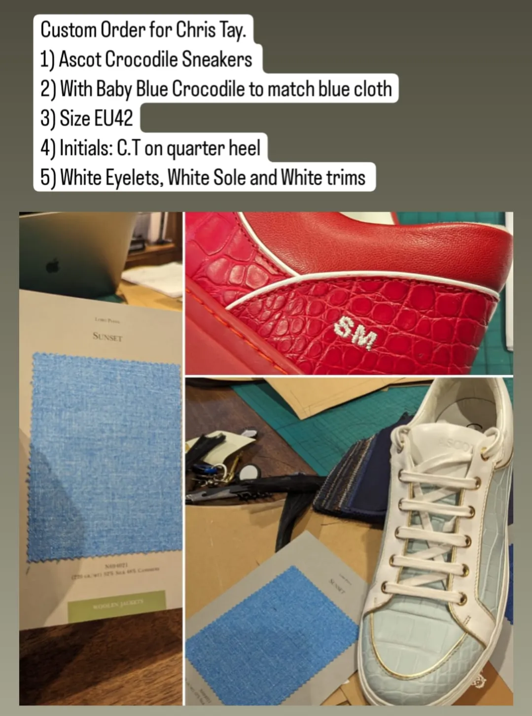 Chris Tay Invoice: Ascot Baby Blue Crocodile Sneakers