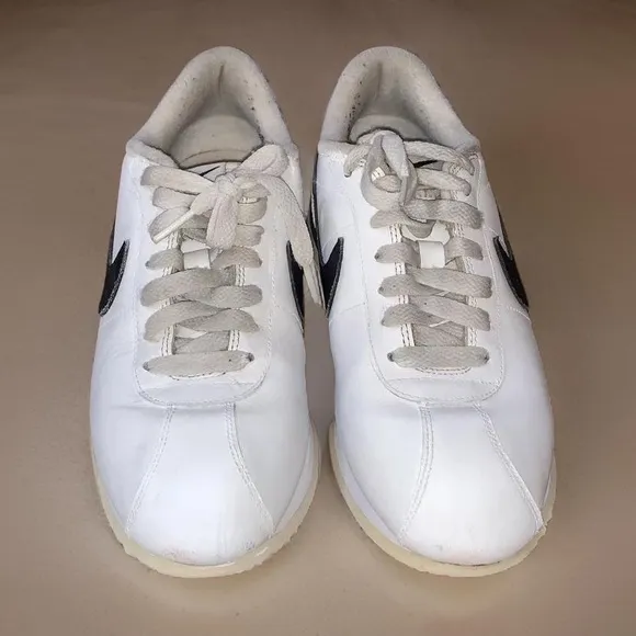 Classic Retro Youth Nike Cortez White With Black Swoosh Sneakers, Size 6.5Y