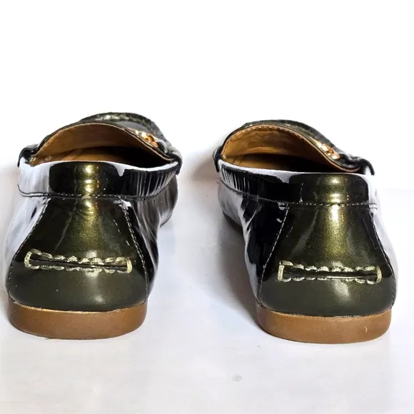 Coach metallic olive green slip on loafer size 6with gold hardware