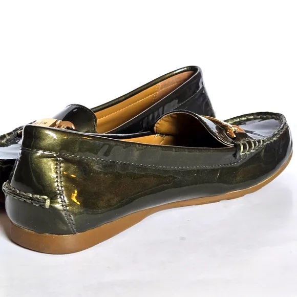 Coach metallic olive green slip on loafer size 6with gold hardware