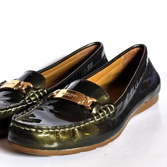 Coach metallic olive green slip on loafer size 6with gold hardware