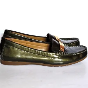Coach metallic olive green slip on loafer size 6with gold hardware