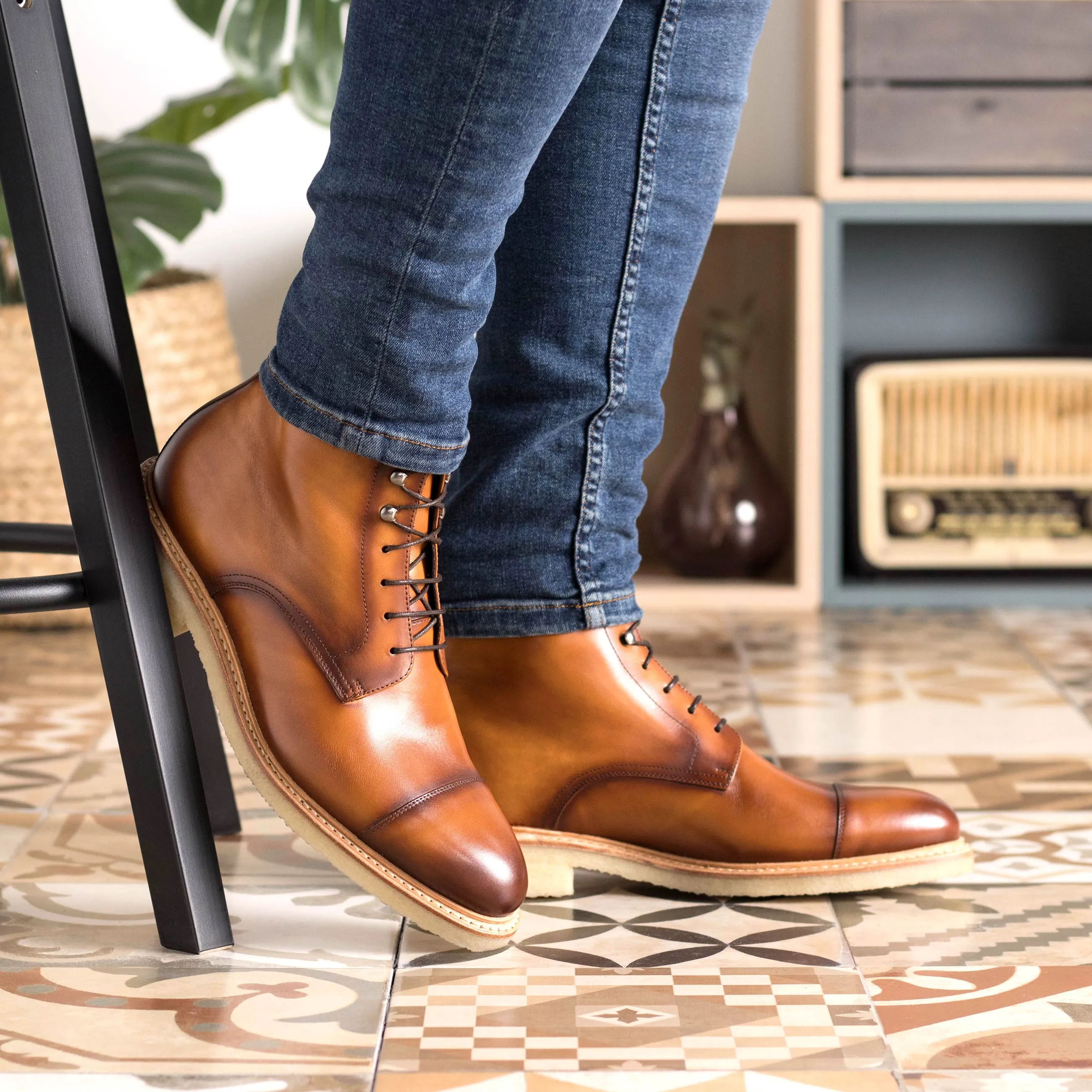 Cognac Painted Calf Leather Jumper Boot