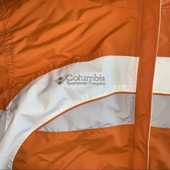 Columbia Orange &amp; White Fleece Lined Hooded Coat size Small