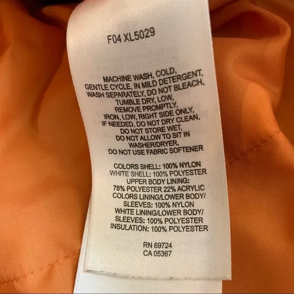 Columbia Orange &amp; White Fleece Lined Hooded Coat size Small