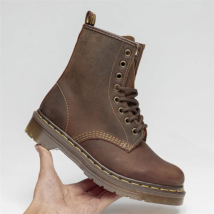 Crazy Horse Leather Women's Boots Vintage Goodyear Sewing Shoes