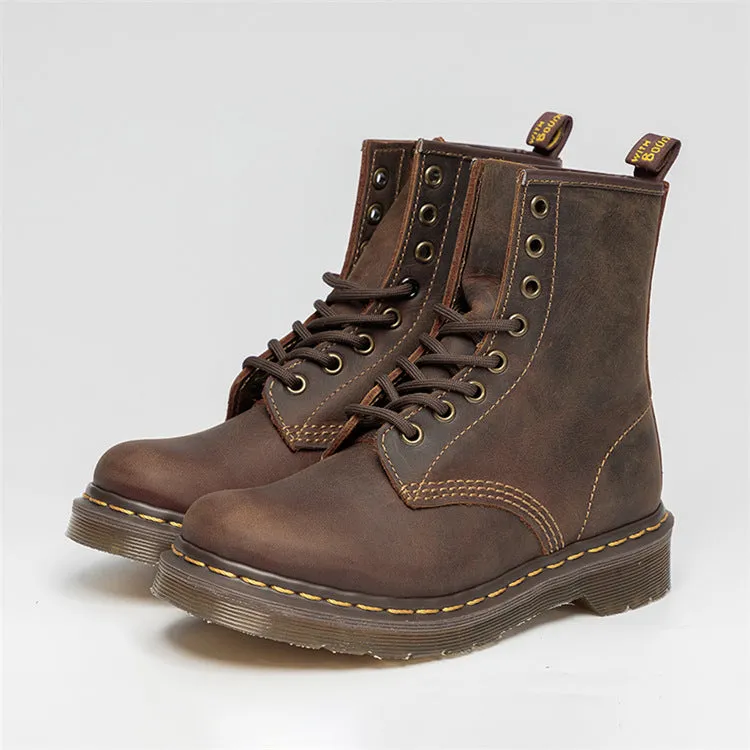 Crazy Horse Leather Women's Boots Vintage Goodyear Sewing Shoes