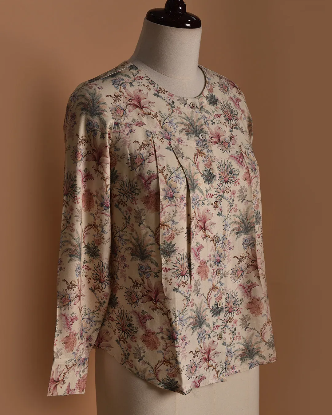 Cream Winter Special Wool Spun Blend Printed Ready To Wear Shirt