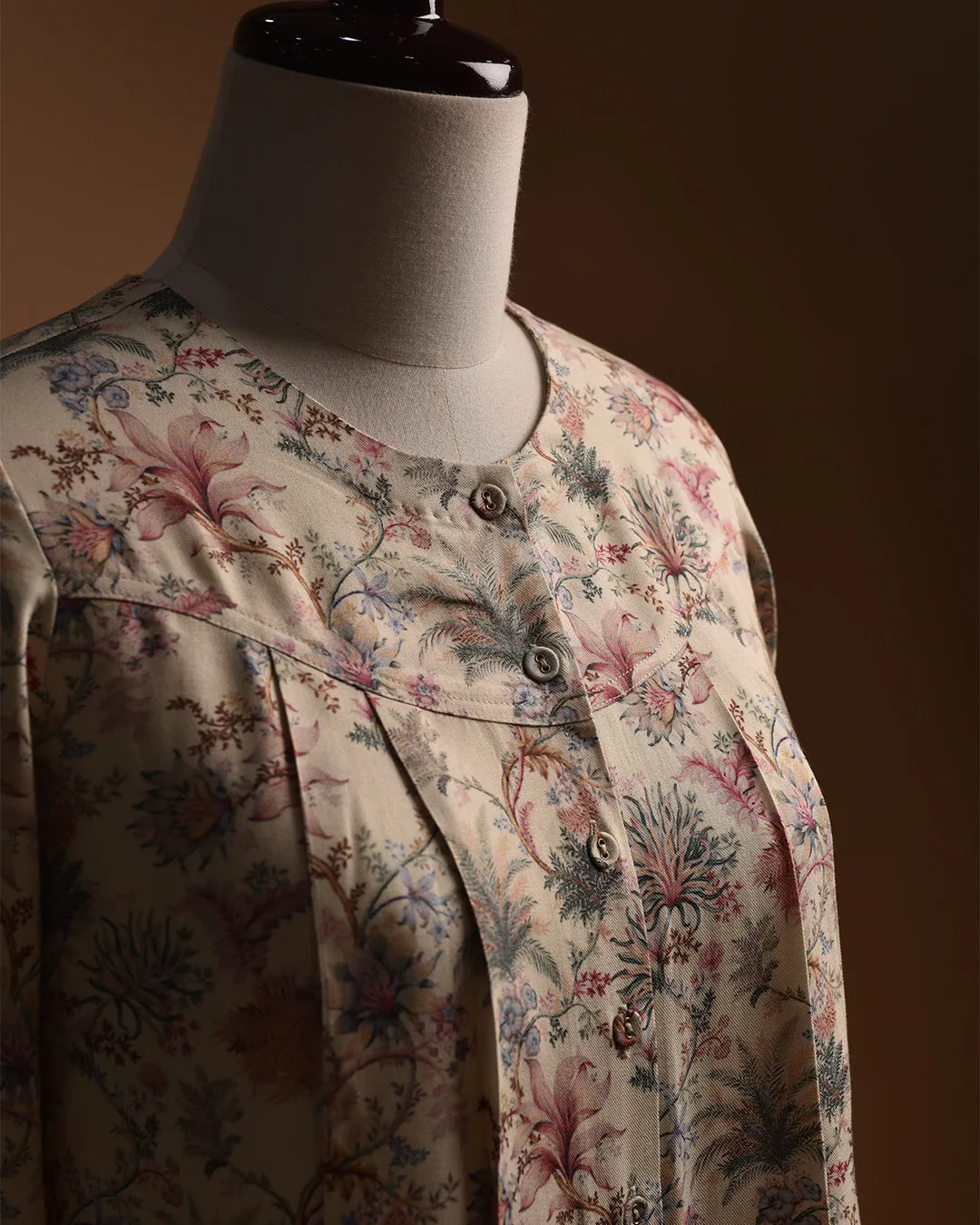 Cream Winter Special Wool Spun Blend Printed Ready To Wear Shirt