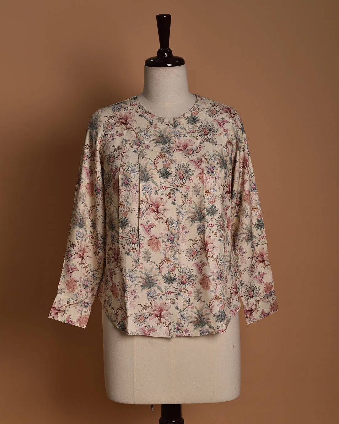Cream Winter Special Wool Spun Blend Printed Ready To Wear Shirt