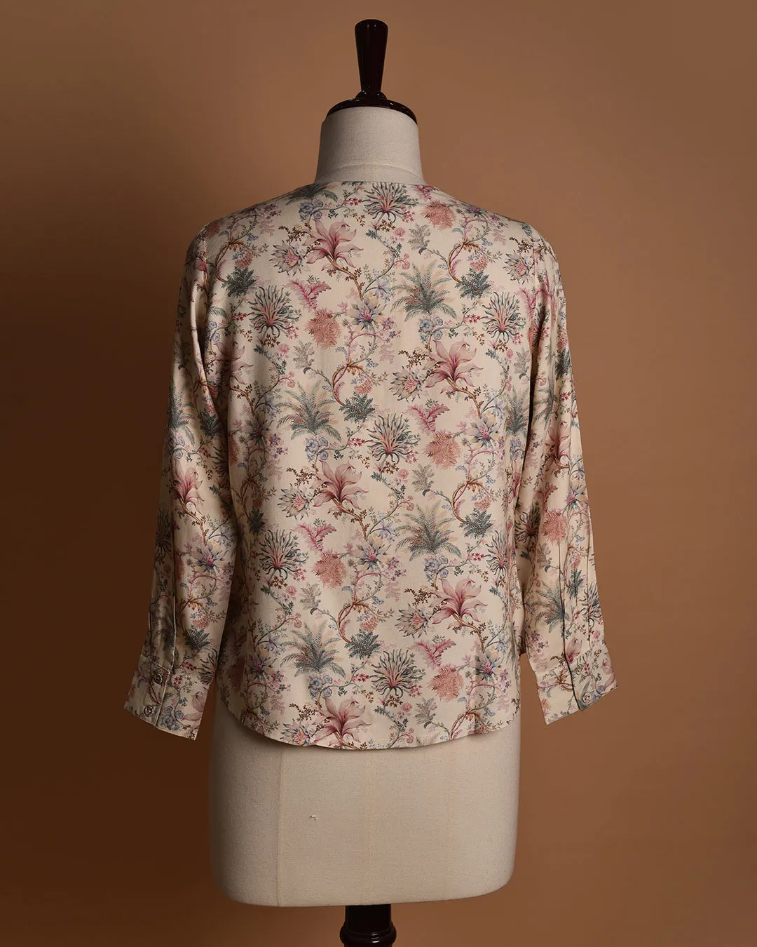 Cream Winter Special Wool Spun Blend Printed Ready To Wear Shirt