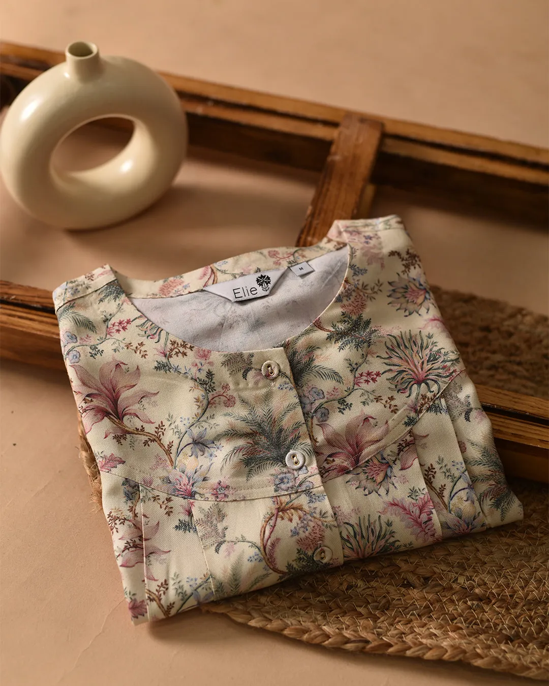 Cream Winter Special Wool Spun Blend Printed Ready To Wear Shirt