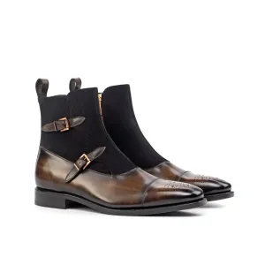 DapperFam Octavian in Brown / Black Men's Lux Suede & Hand-Painted Patina Buckle Boot